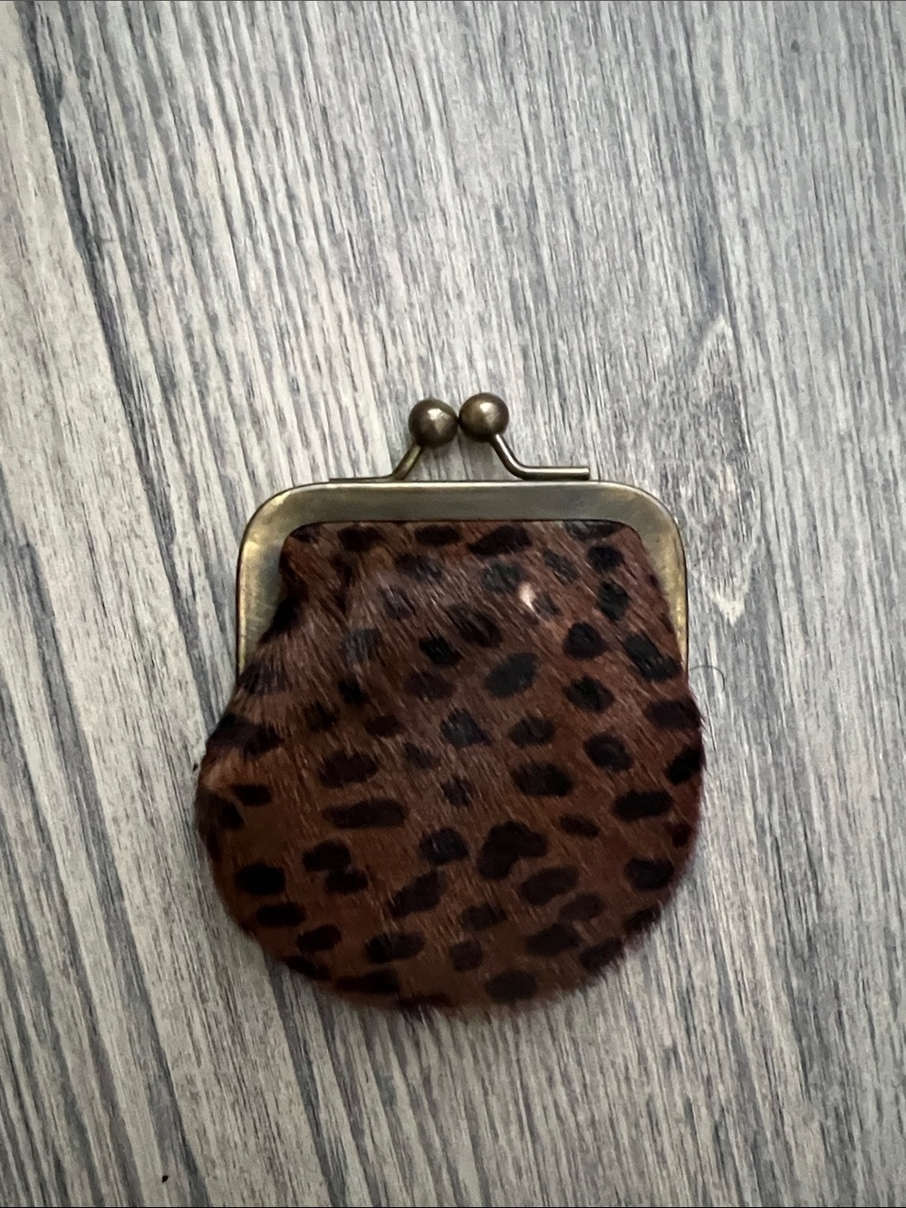 Vintage Italian Made  Leopard Print Calf Hair Leather Coin Purse Kiss Lock